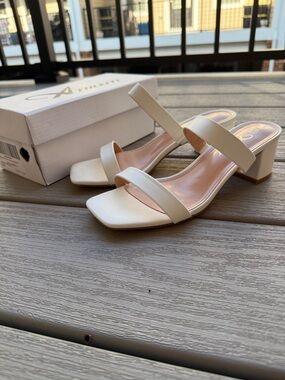 White Double-Strap Block Heel Sandals